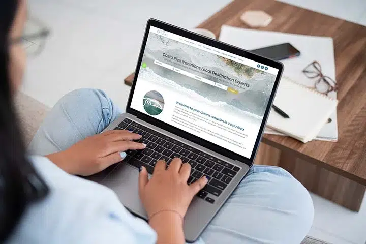 Female viewing website design by Pacific Female viewing website design by Pacific